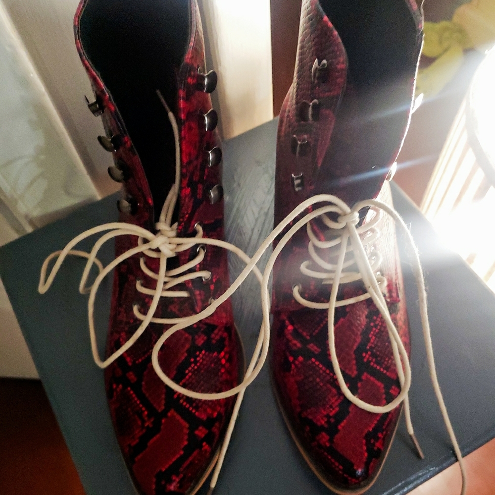 Red Snakeskin Ankle Boots